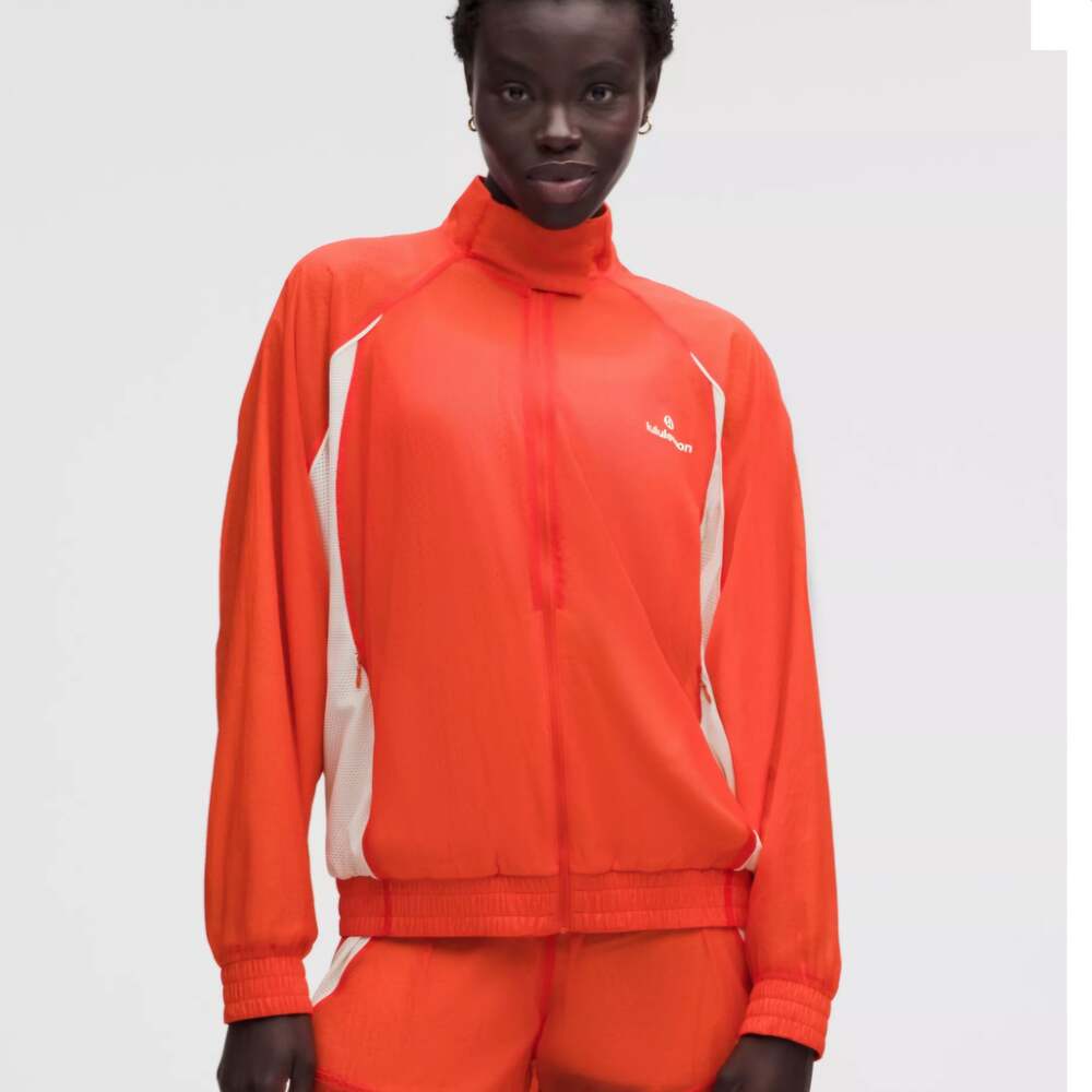 Lululemon License to Train Textured Nylon Track Jacket - Cherry Ember/Light Ivor